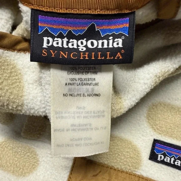 Patagonia Synchilla Snap T Fleece Pullover Womens Small Cream Beige Polka Dots - Picture 9 of 10
